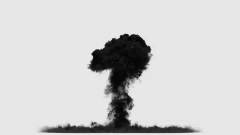 Explosion Forming Towering Dark Mushroom Cloud on Transparent Background with Stock Footage 333924060