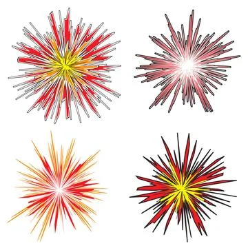 Explosion Four various explosions with cartoon style fire in bright colors... 库存照片