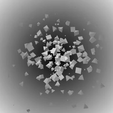 Explosion of geometric shapes in space. Vector illustration. Back background  Stock Illustration