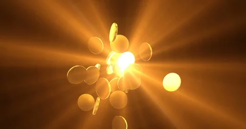 Explosion of gold coins on a black Video stock 100765123