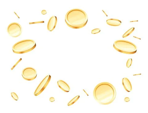 Explosion of gold coins with empty place in center vector illustration on whi Stock Illustration