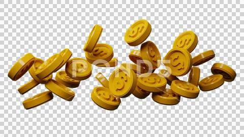 Explosion of gold coins with place for text on transparent background ...