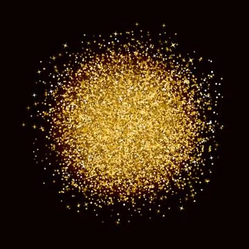 Explosion of gold confetti on black background. Burst of sparkles dots. Shiny Stock Illustration