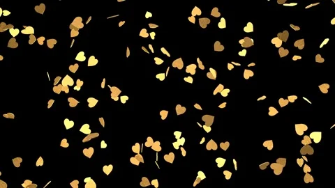 Explosion of gold hearts on a black background. Heart confetti. Stock Footage 258376809