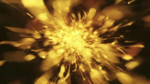 Explosion gold lights sparkles. Glowing light explodes. Flare in center. Stock Footage 170168171