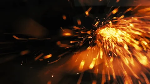 Explosion gold lights sparkles. Glowing light explodes. Slow motion shot Stock Footage 233432126