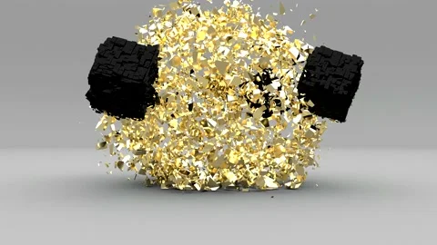Explosion golden cube in 3d style on grey backgrou Stock Footage 154136602