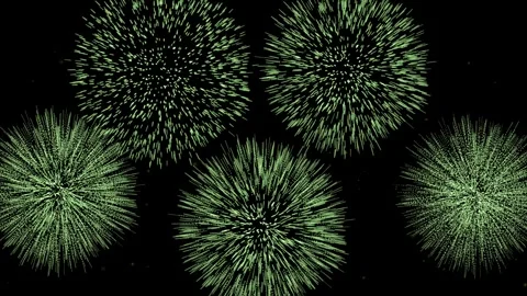 Explosion of green fireworks over night sky with cinematic light effects an.. Stock Footage 333488593