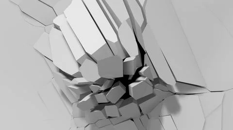 Explosion huge wall with cracks monochromatic texture picture Stock Illustration