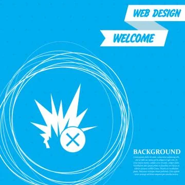 Explosion icon on a blue background with abstract circles around and place fo Illustrazione stock