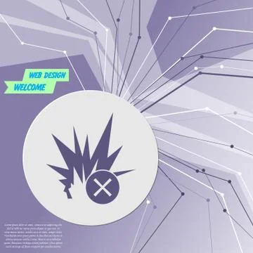 Explosion icon on purple abstract modern background. The lines in all directi Illustrazione stock