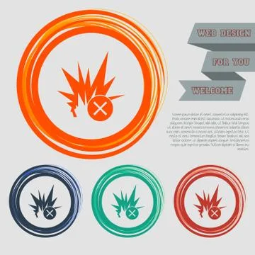 Explosion icon on the red, blue, green, orange buttons for your website and d Stock Illustration