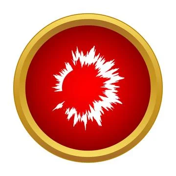 Explosion icon in a red circle with a golden frame Stock Illustration