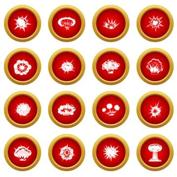 Explosion icon red circle set Stock Illustration