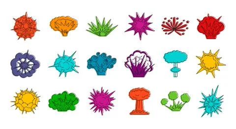 Explosion icon set, color outline style Stock Illustration