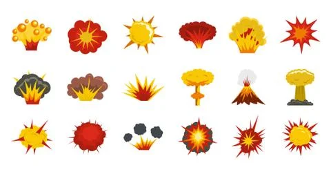 Explosion icon set, flat style Stock Illustration