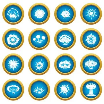 Explosion icons blue circle set Stock Illustration