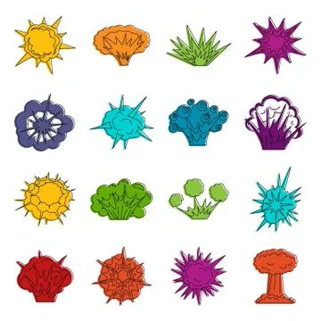Explosion icons doodle set Stock Illustration