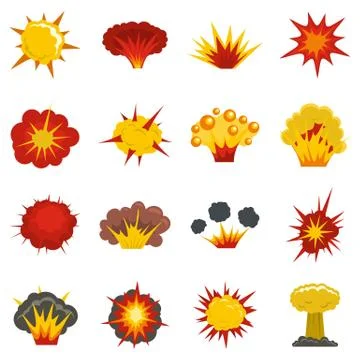 Explosion icons set in flat style Stock Illustration
