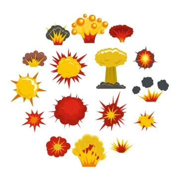 Explosion icons set in flat style Stock Illustration