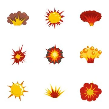 Explosion icons set, flat style Illustrazione stock