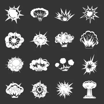 Explosion icons set grey Stock Illustration