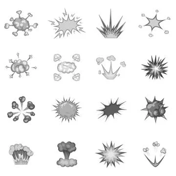 Explosion icons set monochrome Stock Illustration