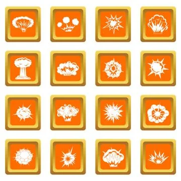 Explosion icons set orange Stock Illustration