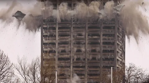 Explosion, implosion and detonation of a skyscraper building. Stock Footage