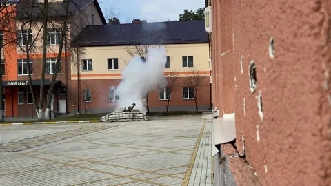 An explosion in Irpen on the territory of the school Stock Footage 236012950