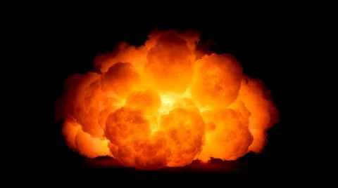 Explosion isolated on black background, fiery blast with intense flames and.. Stock Illustration