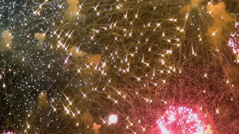 Explosion of light illuminates the Night Sky over New York Stock Footage 321016156