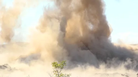 Explosion Of A Mine In A mined Field. Close-Up. black smoke After The Explosion Video stock 295436771