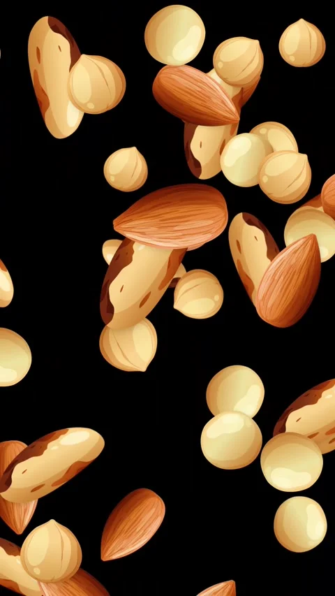 Explosion of Mixed Nuts Falling Against a Solid Black Background Stock Footage 344616994