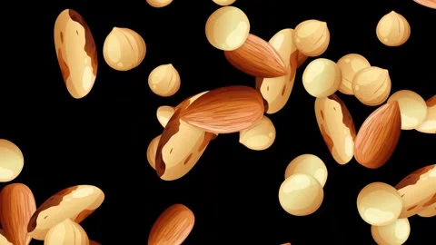 Explosion of Mixed Nuts Falling Against a Solid Black Background Stock Footage 344617034