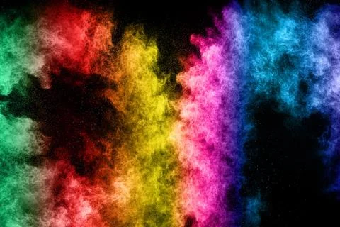 The explosion of multi colored powder. Beautiful rainbow color powder fly. Foto stock