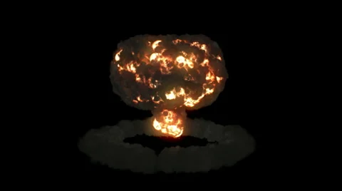 Explosion with mushroom cloud and slow motion plus Alpha Stock Footage 1087647