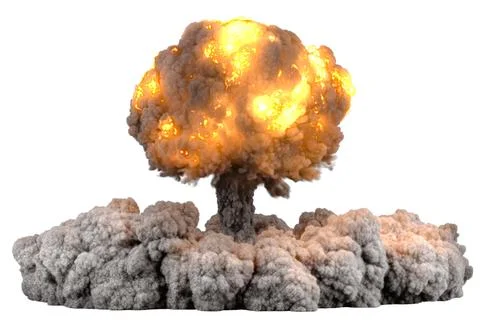 Explosion nuclear bomb. Atom Bomb Explosion, 3D rendering Stock Illustration