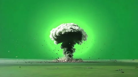 Explosion of a nuclear bomb. nuclear explosion on green background. big Stock Footage 294957192