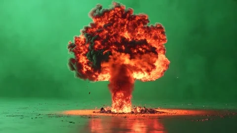 Explosion of a nuclear bomb. nuclear explosion on green background. big Stock Footage 294957208