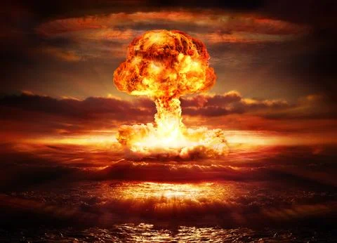 Explosion nuclear bomb in ocean Stock Photos