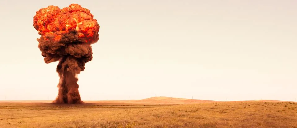 Explosion, nuclear bomb test. Stock Photos