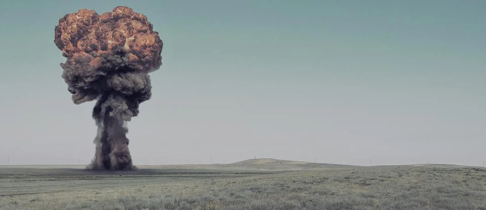 Explosion, nuclear bomb test. Stock Photos