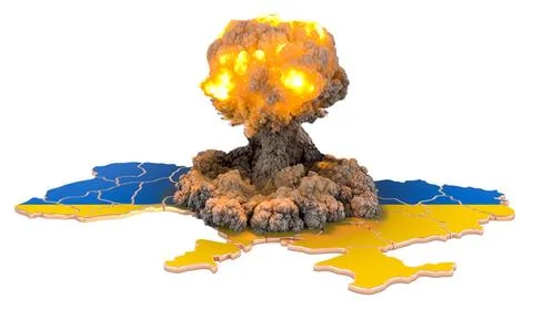 Explosion nuclear bomb on Ukrainian map, 3D rendering Explosion nuclear bo... Stock Photos