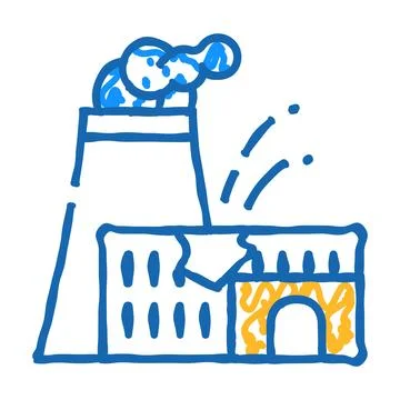 Explosion at nuclear power plant disaster icon doodle illustration Stock Illustration