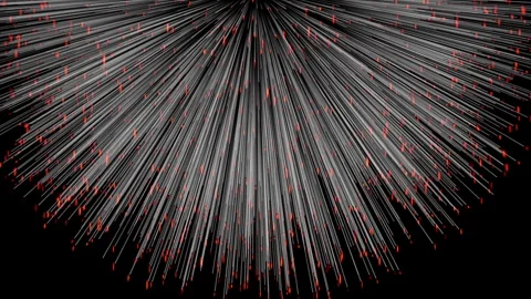 Explosion of orange particles flying forward with white stretched trail Stock Footage 304364100