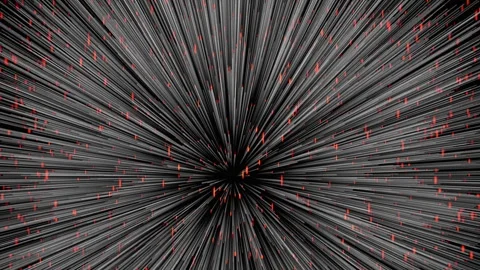 Explosion of orange particles flying forward with white stretched trail Stock Footage 304364192