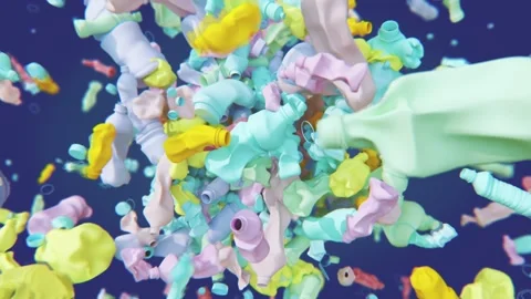 Explosion of pastel colored plastic bottles Video stock 263466172