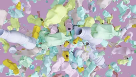 Explosion of pastel colored plastic bottles Stockbeeldmateriaal 263466175