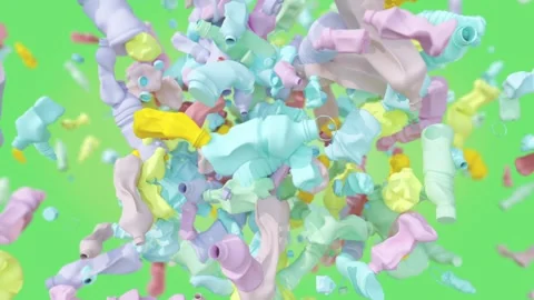 Explosion of pastel colored plastic bottles Video stock 263466288